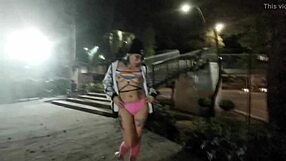 Flashing a thong in public, daring Mexican outdoor tease
