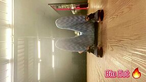 blonde with big ass masturbates in public outdoor bathroom, imagining getting caught