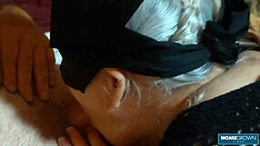 Busty granny eagerly sucks small cock for cum