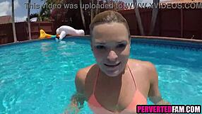 Whoa, taboo sex with step mom by the pool, blowjob and all 😈