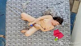 Gorgeous brunette toys her pussy with adorable masturbation