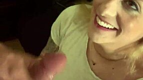 Sexy milf wife eagerly sucks her husband's big cock until he spills his load in POV.