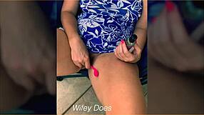 wife toys her shaved pussy on outdoor balcony. want to see?