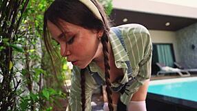 the petite babe was not just a gardener but a wild cowgirl outdoors