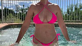 wife teases with tits at hotel pool