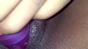 ex ebony girlfriend plays with vibrator and sucks my cock close up