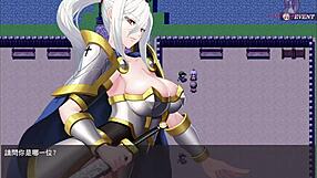 female knight commander exposes upper body to practice sword in wedding