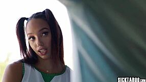 Petite ebony teen cheerleader Alexis Tae gets anal from boyfriend's stepdad, shocking twist