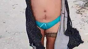 Latina exposes tits and ass on mexican beach