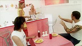 milf waitresses diana gold and eva mercedes in ffmm foodie foursome