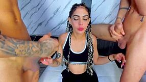 Two guys dominate venezuelan girl's throat hard