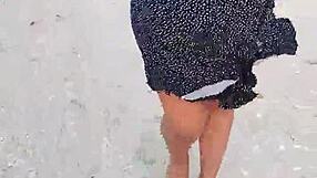 Latina exposes tits and ass on mexican beach