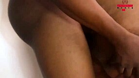 Big ass ebony beauty squirts in the kitchen with huge dick.