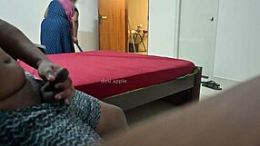 naughty maid teases owner with a sneaky handjob