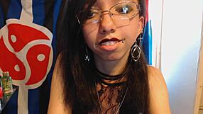 Young Goth Applies Dark Red Lipstick for Puffy Nipple Play