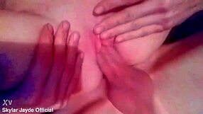 stretching small blonde teen pussy from behind roughly