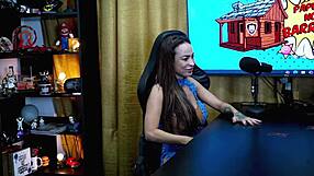 Belinha Baracho grabs host, kisses hard, and grips his shaft with lust.
