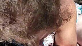 Horny bbw gives intense outdoor blowjob in public