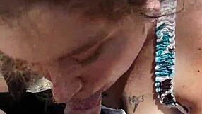 Horny bbw gives intense outdoor blowjob in public