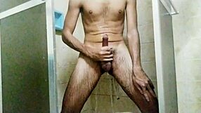 Brazilian Amateur Jerking Huge Cock in Shower