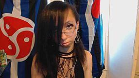 Young Goth Applies Dark Red Lipstick for Puffy Nipple Play