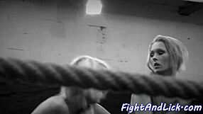 Petite euro babe wrestles busty lesbian