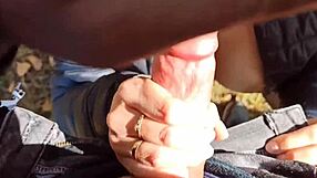 Public blowjob turns wild with fingering and cum on chest