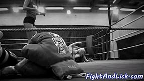 Petite euro babe wrestles busty lesbian