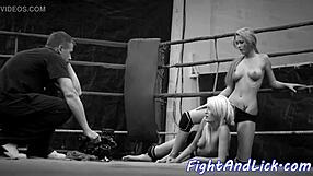 Petite euro babe wrestles busty lesbian