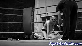 Petite euro babe wrestles busty lesbian