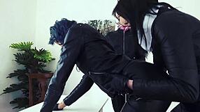 Emotional Lesbian Threesome In Leather