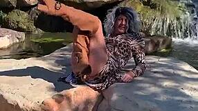 Staci Onit in leopard outfit during public crossdressing romp