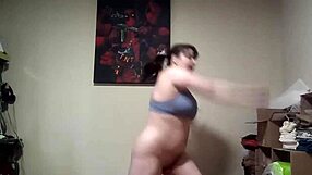 chubby blue-eyed slut dances pantsless hiit workout with vibrator