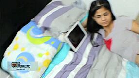 Latina Stepsister Helps with Viagra Effect by Licking and Cumming Hard