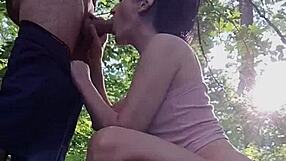 Amused by honks during woods blowjob