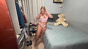 Beautiful Latina Blonde Teen Stepdaughter Changes Clothes Naked And Calls For Entry