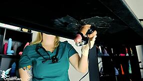 Wow, naughty nurse milks cock with toys on the table!