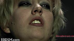 Bound cutie teases in suggestive bondage play