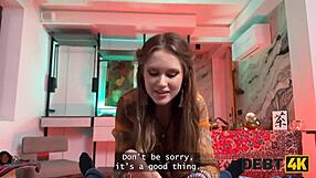 Hot teen clears debt with magical tits and skilled blowjob