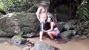 Ebony amateur in outdoor scene with tattoo.