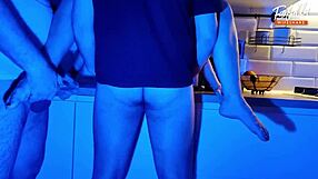 Wife Teases Two Cocks in Neon Light MMF Threesome Scene