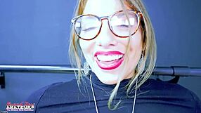 Athletic brunette raelyn masturbates and sucks a cock to get her pounded