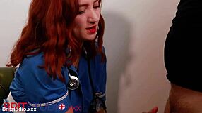 Hey, watch Nurse Greene wank off her patient. She even plays with his cum!