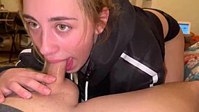 Watch this teen give a sloppy blowjob, gagging on deepthroat.