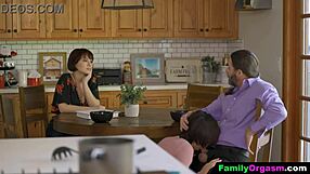 Familyorgasm - old man bangs daring stepdaughter and wife in kitchen chaos!