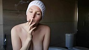 Cute brunette smoking in homemade video