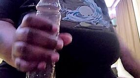 Boyfriend uses dildo on huge natural tits and big cock