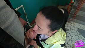 Risky Blowjob on Public Staircase with My Girlfriend! Watch Now!