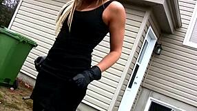 sexy girlfriend teases smoking outside in lingerie