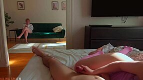 Hey, I was edging my boyfriend until he came inside me fast while my stepmom watched us with toys and handjob.